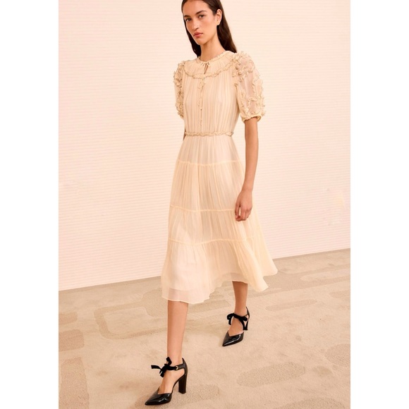 Ulla Johnson 100% Silk Short Sleeve Midi Dress - Chantilly size 2 NEW